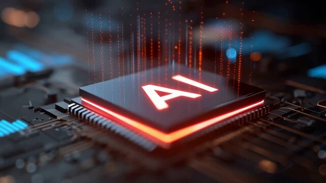 A close-up view of a microchip showcasing AI technology