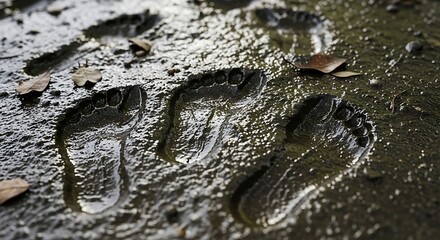 Naklejka premium Footprints pressed into wet earth outdoor abstract concept