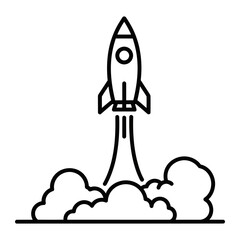 A rocket ship is blasting off into the sky