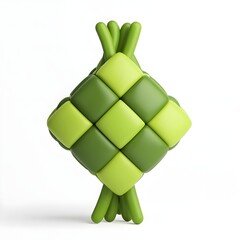 ketupat icon, woven diamond-shaped rice cake with soft rounded edges 3d rendering isolated on white background cartoon plastic style icon