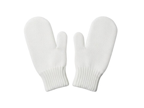 A pair of white knitted mittens on a white background isolated on transparent background