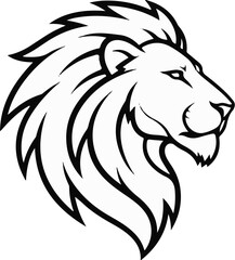 Fototapeta premium Stylized black and white profile illustration of a lion's head with a majestic mane