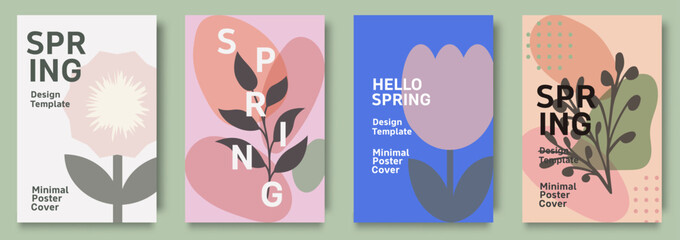 Set of spring poster templates with abstract floral design and modern pastel background layout © Oksana Kalashnykova