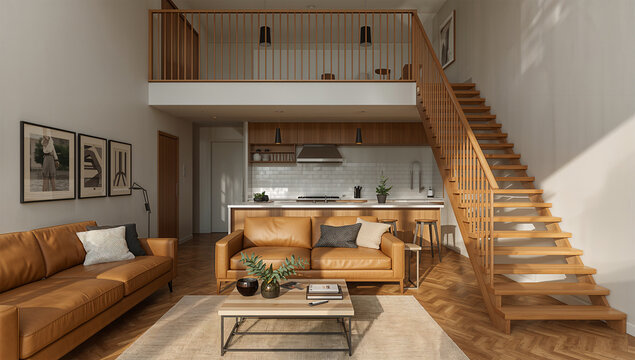 吹き抜けLDKにやわらかな光が差す、木質感が心地よい住空間