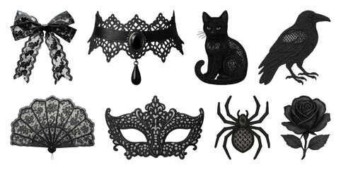 Fototapeta premium PNG Elegant black lace accessories collection on transparent background