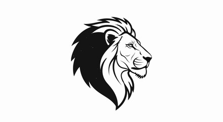 Fototapeta premium Stylized black and white profile of a powerful lion's head with a prominent mane