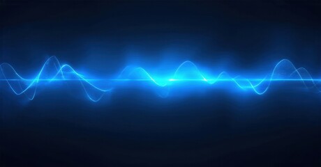 Fototapeta premium Blue waveform glows against dark background. Abstract energy radiates, creating dynamic visual effect. Smooth curves suggest sound or light waves.