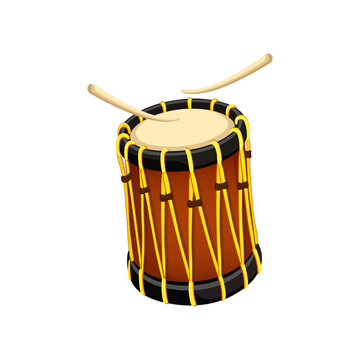Kerala Chanda Drum Illustration, Kerala Culture Percussion Musical Instrument with Drumsticks Ideal for Kerala Festival and Celebration
