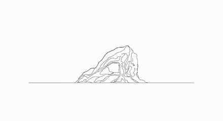 Stylized black and white line drawing of a prominent rock formation