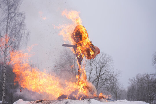 Slavic traditional burning of an effigy. An ancient pagan rite. The meeting of spring