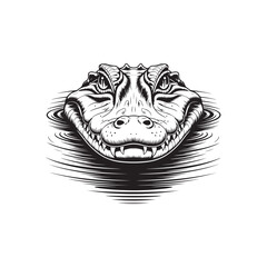Obraz premium Vintage engraving Menacing Crocodile Head from Water Vector Illustration