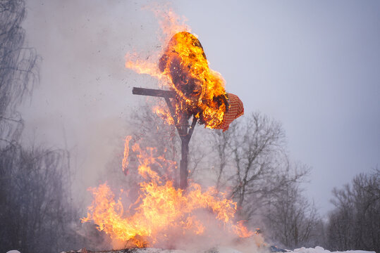 Slavic traditional burning of an effigy. An ancient pagan rite. The meeting of spring