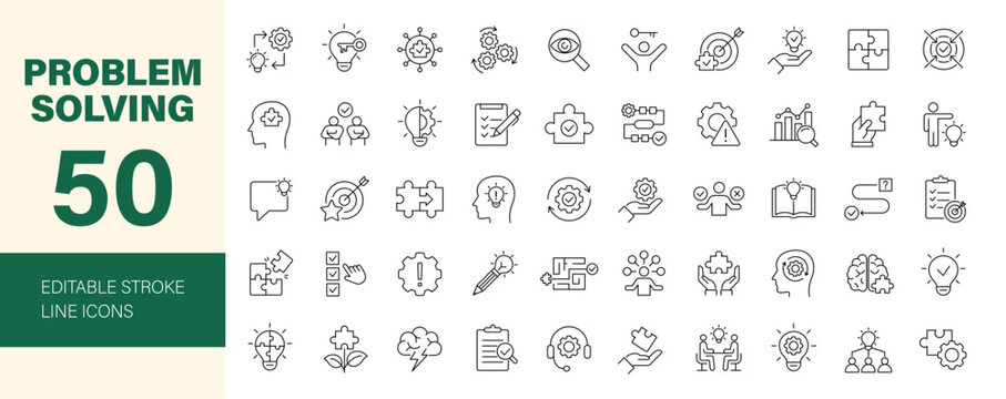 Problem Solving icon set. Editable line icons. Vector illustration.
