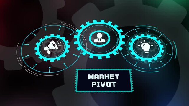  Dynamic market pivot strategy within a digital transformation framework showing interconnected gears and business icons.
