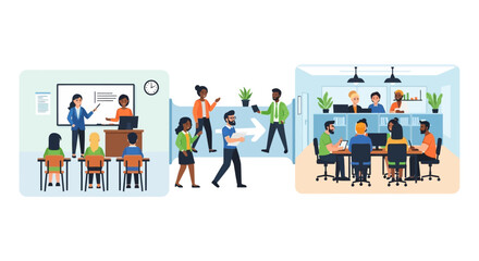 Fototapeta premium Business Education and Workplace Workflow: Training, Collaboration, and Professional Development Processes Vector Illustration