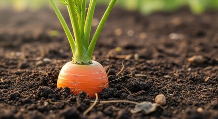 Freshly Grown Orange Carrot in Soil.