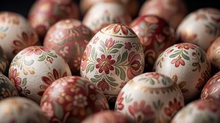 Hand-painted Easter eggs with intricate floral patterns and vibrant colors, perfect for adding a festive and artistic touch to seasonal celebrations