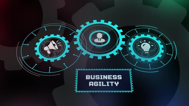 Business agility model with digital workflow gears, adaptive strategy planning and corporate performance optimization concept.