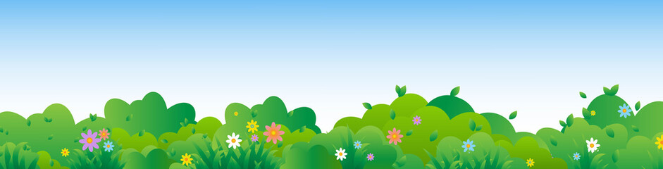 Obraz premium Green Bushes Border With Flowers