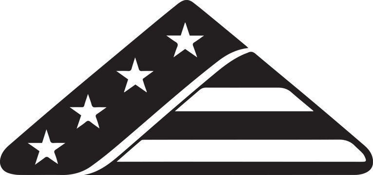 Vector illustration of a folded American flag triangle featuring a solid black silhouette with stars and stripes, ideal for memorial day, military funeral, and patriotic veteran symbols.