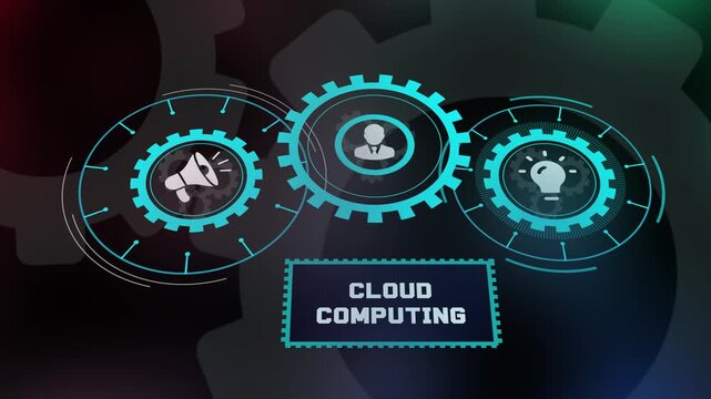 Cloud computing technology concept with digital management interface and enterprise integration system.