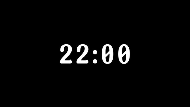 A clear digital clock display showing 2200, representing late evening hours or precise scheduling, presented in bright white against a stark black background for various applications