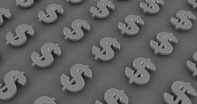 Grey metallic dollar signs pattern background money finance loop animation