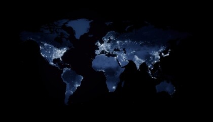Minimal World Map Electric Blue Black