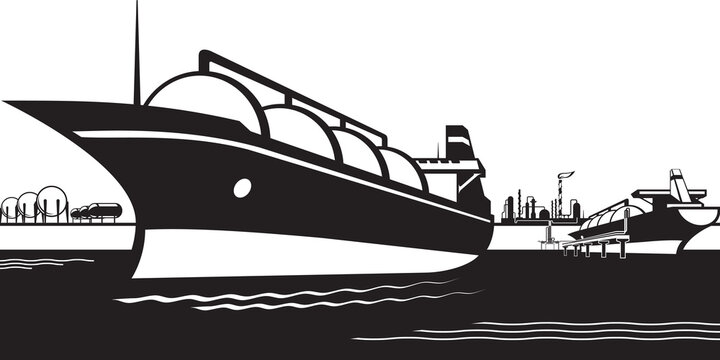 A loaded tanker sails from LPG terminal - vector illustration
