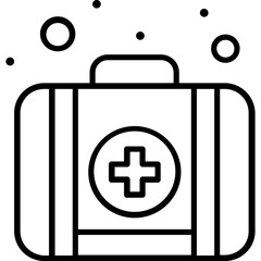 Obraz premium A medical kit bag with a cross symbol in outline style, shown from a front angle, representing first aid, emergency care, and healthcare services.