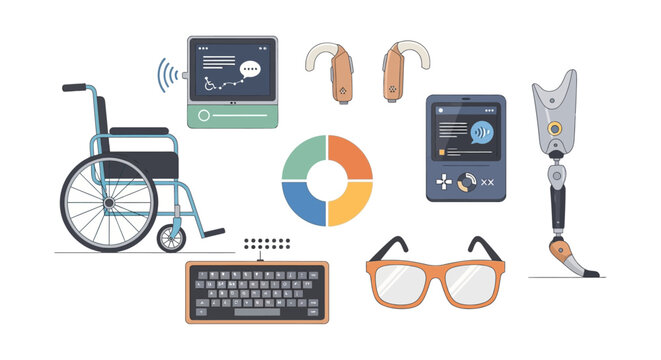 Assistive Technology and Accessibility Solutions Vector Illustration: Empowering Inclusivity for People with Disabilities