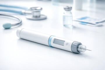 insulin pen providing essential medication for daily diabetes management and effective treatment with medical instruments and vials suggesting comprehensive healthcare solutions and patient care