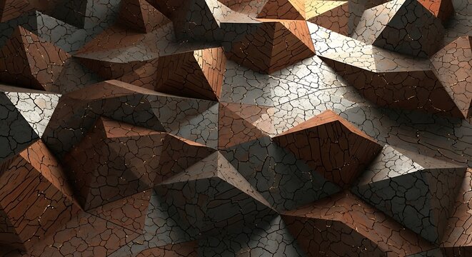 Abstract geometric textured surface with brown and gray triangles