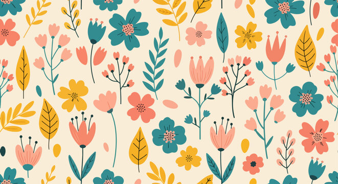 Soft floral pattern with playful blossoms and calming springtime aesthetics