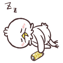 酔っぱらって横になる白い鳥のイラスト © おひさまストック