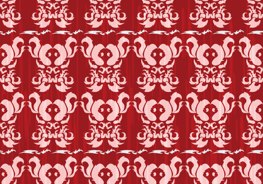 Damask seamless pattern with classic ornamental symmetry. Elegant repeating motif ideal for wallpaper, upholstery fabric, textile printing, home decor, and interior design backgrounds.