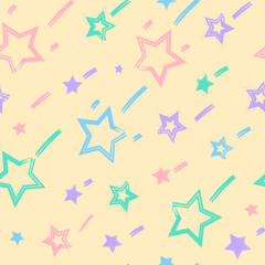 Obraz premium Pastel colorful seamless grunge pattern featuring abstract shapes, doodles, scribbles, geometric elements and stars