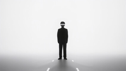 Fototapeta premium 白い逆光の中で人物は影だけとなり分岐が光で示される