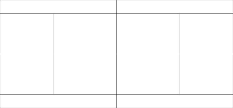 Tennis court outline (Singles & Doubles) with service boxes, top view &ndash; vector line markings (ITF standard)