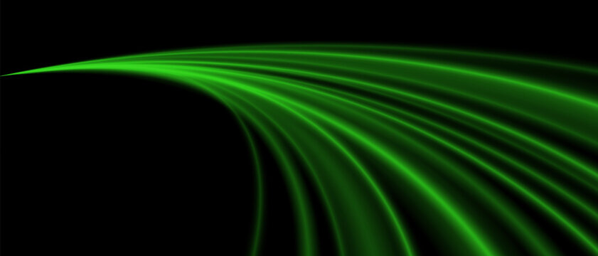 Abstract green light fast speed curve motion on black technology luxury background vector