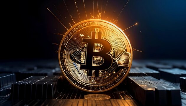 Bitcoin halving, block reward halving with a reduction in BTC supply, created with generative ai