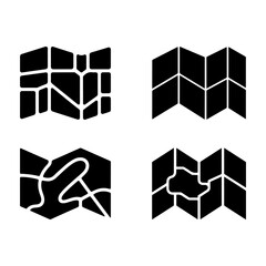 Set of partially folded maps isolated on transparent background