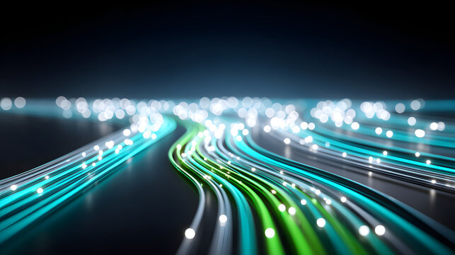 Fiber optic data stream network technology neon light motion blur abstract connection background digital internet speed communication cyberspace glow cable line energy flow luminous future modern