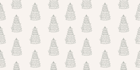 Hand drawn trendy Christmas tree seamless pattern