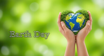 Hands Holding Green Earth Globe Heart.
