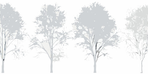 Fototapeta premium Silhouetted trees against a stark white background create a minimalist scene