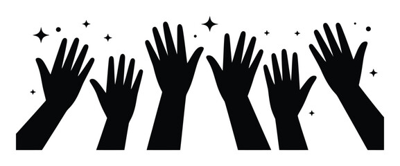 Fototapeta premium Diverse hands raised in celebration with sparkling stars