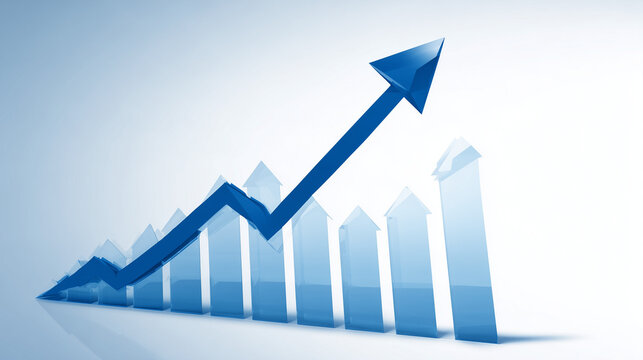 Gr&aacute;fico com seta ascendente representa crescimento financeiro, valoriza&ccedil;&atilde;o de mercado, aumento de resultados e desempenho positivo em neg&oacute;cios.