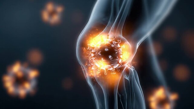 Joint Pain Concept: A highly detailed medical illustration highlighting the complex nature of joint pain, illuminating the anatomy and effects on human body. 