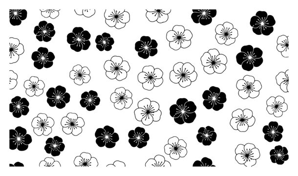 Seamless floral background pattern with blooming plum blossom flowers